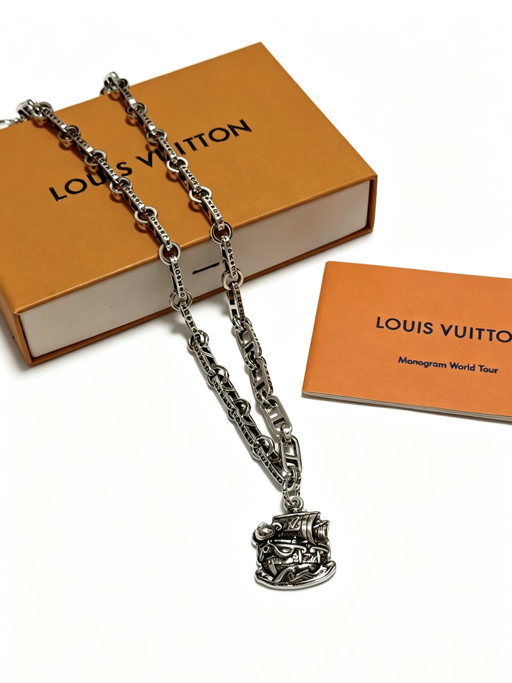 Louis Vuitton Silver Chain with Pirate Ship Pendant